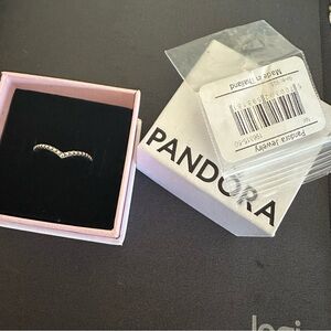 PANDORA Beaded Wishbone Ring – Sterling Silver Simple & Elegant Stacking Ring